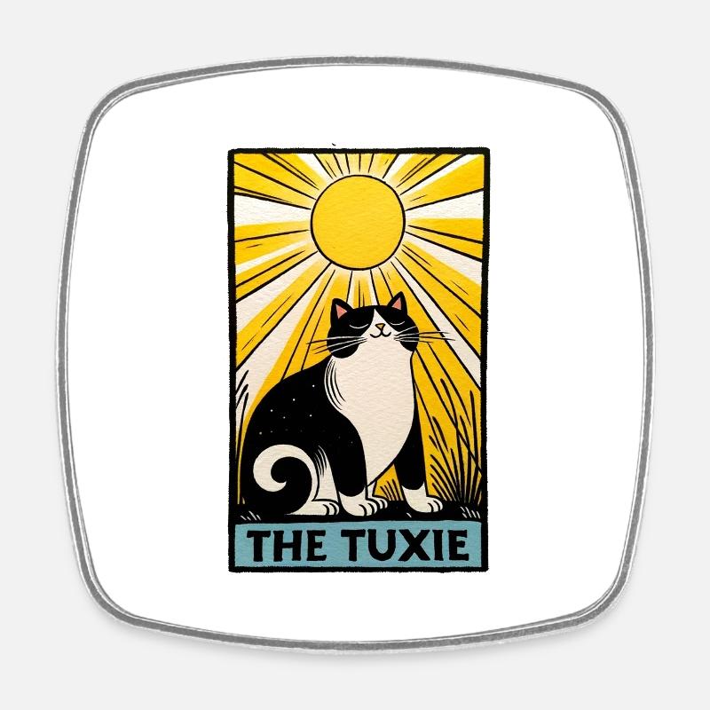 Tarot Chat Kitty Noir et Blanc - Magnet carré - blanc