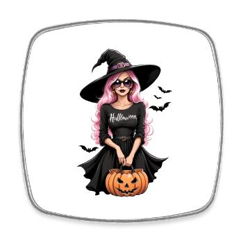 Witch Woman Halloween Costume Gift Pumpkin - Square fridge magnet - white - Front