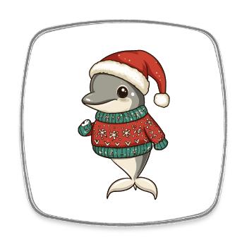 Dolphin Christmas Comic - Square fridge magnet - white - Front