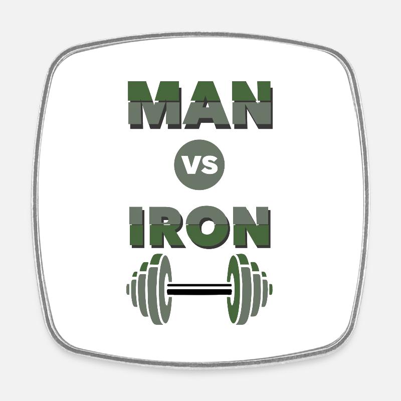 man vs iron, Fit Vibes,Muscle Mode,Power Pulse, - Square fridge magnet - white