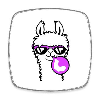 Lama chewing-gum bulle bulle alpaga soufflant - Magnet carré - blanc - Devant