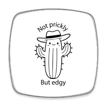 Cute Cactus with hat - Not prickly, but edgy - Square fridge magnet - white - Front