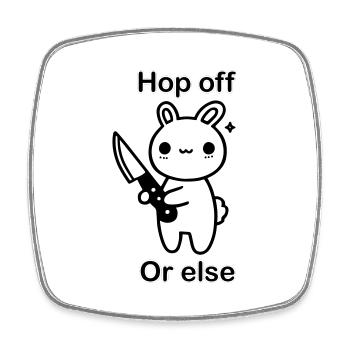 Lapin mignon avec couteau - Hop Off, ou bien design - Magnet carré - blanc - Devant
