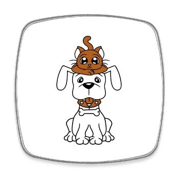 Chien Chat Deux Amis Équipe Chaton 2 Duo Équipage - Magnet carré - blanc - Devant