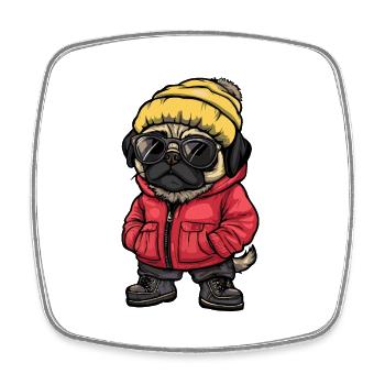 Carlin Chien Bande dessinée cool - Magnet carré - blanc - Devant