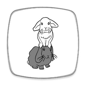 2 Bunnies Friends Team Crew Couple Two Sitting On Head - Square fridge magnet - white - Front