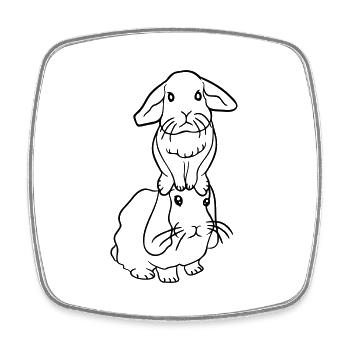 2 Bunnies Friends Team Crew Couple Two Sitting On Head - Square fridge magnet - white - Front