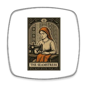 The Seamstress — Vintage Sewing Tarot Card Design - Square fridge magnet - white - Front