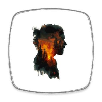 Natur Silhouette Wald Mann Feuer - Viereckiger Kühlschrankmagnet - Weiß - Vorne