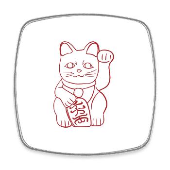 Chat porte-bonheur Maneki-Neko rouge - Magnet carré - blanc - Devant