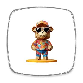 Kunterbunter Origami Teddy II - Viereckiger Kühlschrankmagnet - Weiß - Vorne