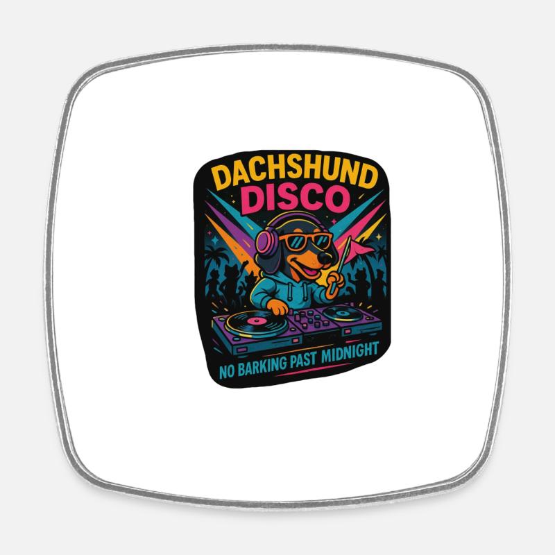 Dachshund Disco – Party Dog Design - Square fridge magnet - white