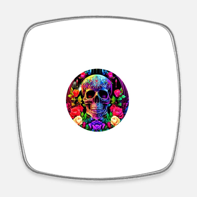 Crâne coloré avec des fleurs - Magnet carré - blanc