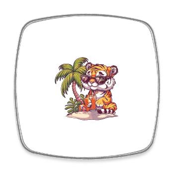 Tiger Summer Beach Comic - Square fridge magnet - white - Front