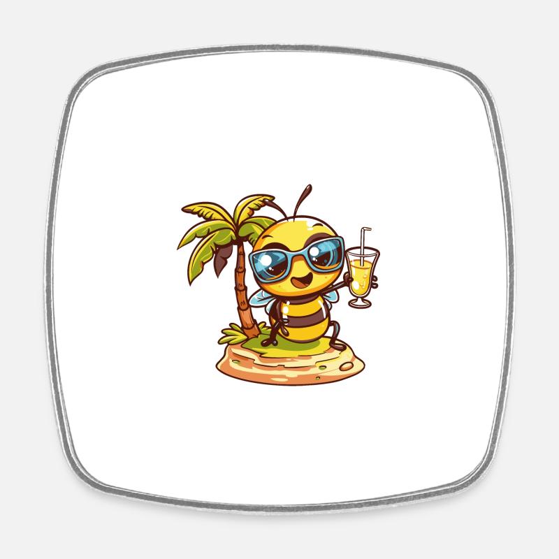 Abeille Été Plage Bande Dessinée - Magnet carré - blanc