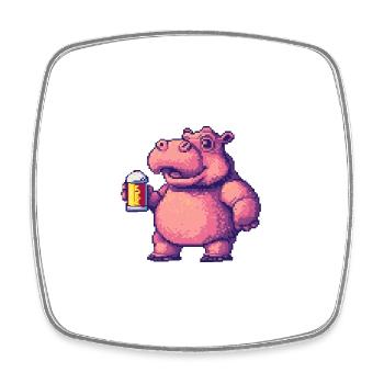 Hippopotamus Beer Pixel - Square fridge magnet - white - Front