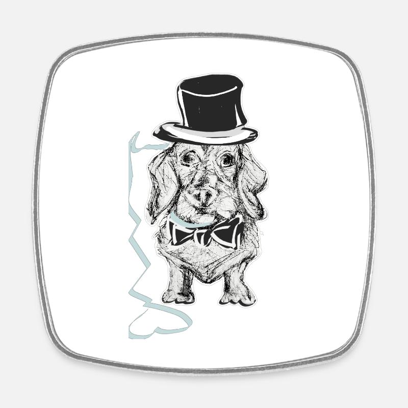 Dachshund with hat - Square fridge magnet - white