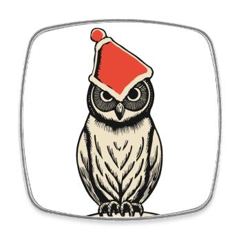 Hibou avec chapeau de Noël, motifs animaliers, drôle - Magnet carré - blanc - Devant