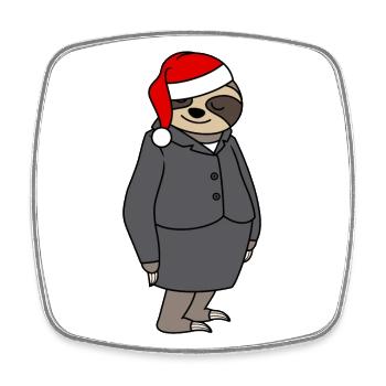 Sloth Woman Bureau Chapeau de Noël Père Noël - Magnet carré - blanc - Devant