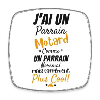J'ai un parrain motard cadeau de naissance moto - Magnet carré - blanc - Devant