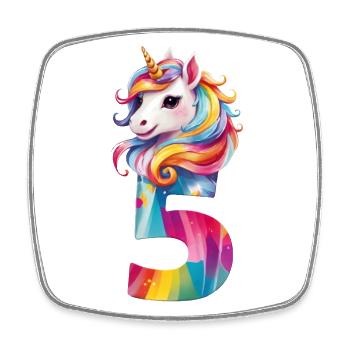 5. GEBURTSTAG EINHORN - Viereckiger Kühlschrankmagnet - Weiß - Vorne