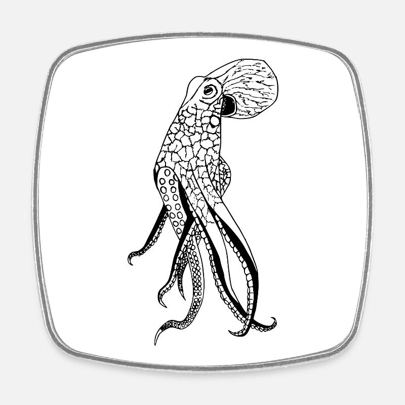 Octopus sea drawing - Square fridge magnet - white