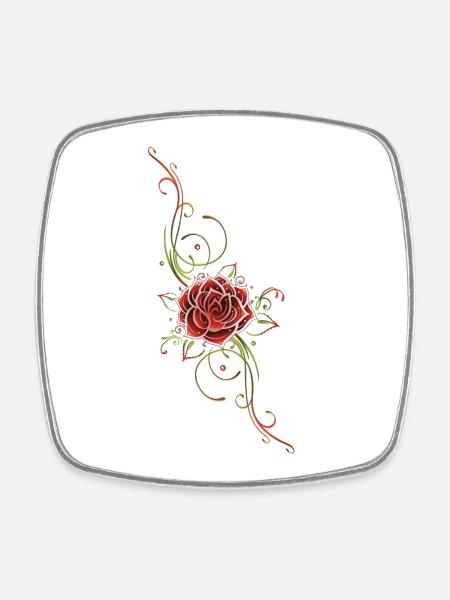 Filigree Tribal with large rose - Square fridge magnet - white