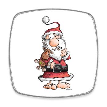 Weihnachtsmann knuddelt Rentier - Viereckiger Kühlschrankmagnet - Weiß - Vorne