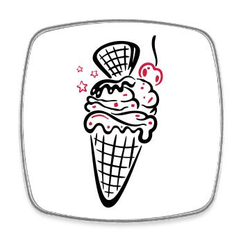 Ice cream with waffle, cherry and stars - Square fridge magnet - white - Front