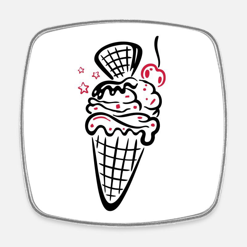Eis, ice, Eiswaffel mit Kirsche - Magnet carré - blanc