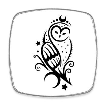 Mond Eule mit Sternen, Tribal Tattoo - Square fridge magnet - white - Front