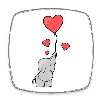 Elephant Illustration with Hearts and Balloon - Square fridge magnet - white - Front