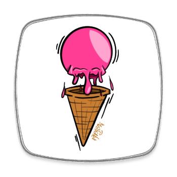 Rosa schmelzendes Eis am Waffelkegel - Square fridge magnet - white - Front