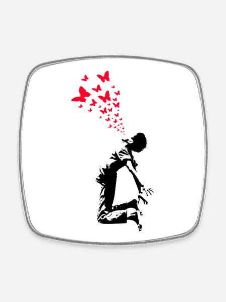 Style artistique de rue Butterfly Boy - Magnet carré - blanc