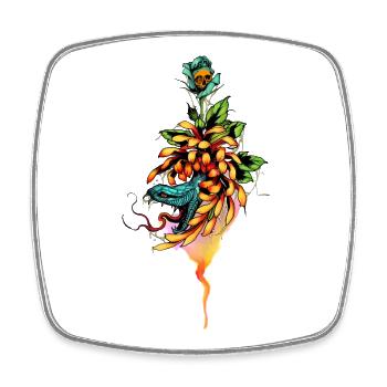 Erstaunliche Schlange mit Totenkopf und Blumen. - Viereckiger Kühlschrankmagnet - Weiß - Vorne