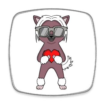 Chinesischer Schopfhund mit Sonnenbrille und Herz - Viereckiger Kühlschrankmagnet - Weiß - Vorne