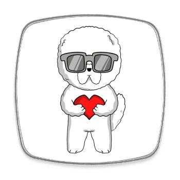 Bichon Frise avec lunettes de soleil et cœur - Magnet carré - blanc - Devant