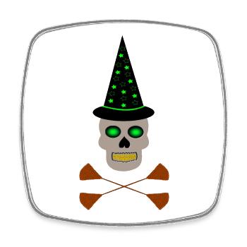 Poisonous Witch Skull and Cross Brooms - Square fridge magnet - white - Front