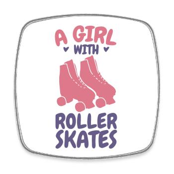 A girl with roller skates - Square fridge magnet - white - Front