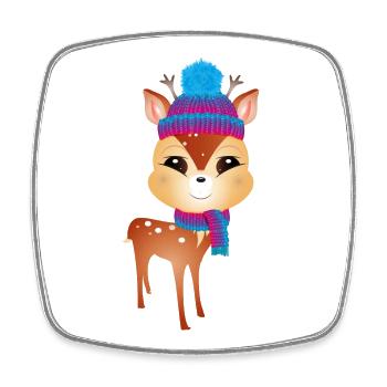 cute little deer with bobble hat and scarf - Square fridge magnet - white - Front