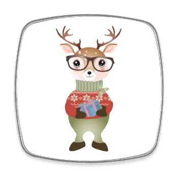 niedlicher Hirsch mit Weihnachtsgeschenk & Brille - Viereckiger Kühlschrankmagnet - Weiß - Vorne