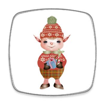 zauberhafter süßer Weihnachtself mit Geschenk - Viereckiger Kühlschrankmagnet - Weiß - Vorne
