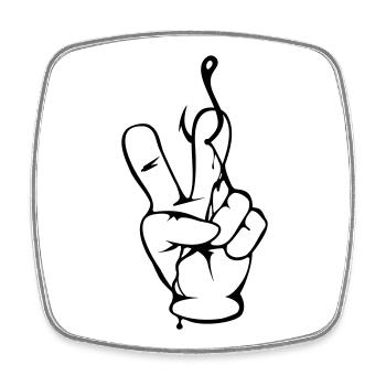 Peace-Zeichen - Anglerhand - Nokidding-Fishing - Viereckiger Kühlschrankmagnet - Weiß - Vorne