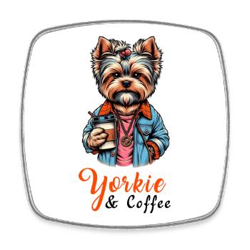 Yorkshire Terrier Kaffee - Viereckiger Kühlschrankmagnet - Weiß - Vorne