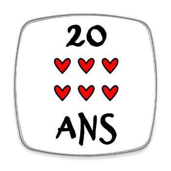 20. 20 ANS. 20e ANNIVERSAIRE. ANNIVERSAIRE 20 ANS. - Magnet carré - blanc - Devant