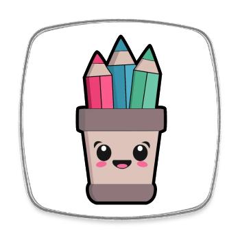 Pot à Crayons Kawaii - Magnet carré - blanc - Devant