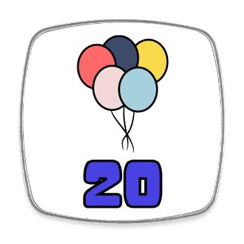 20. 20 ANS. 20e ANNIVERSAIRE. ANNIVERSAIRE 20 ANS. - Magnet carré - blanc - Devant