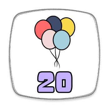 20. 20 ANS. 20e ANNIVERSAIRE. ANNIVERSAIRE 20 ANS. - Magnet carré - blanc - Devant