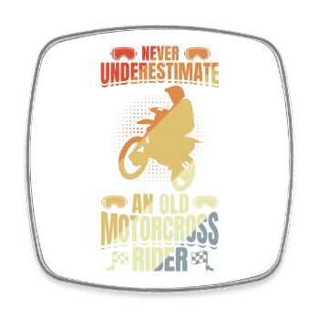 Never underestimate an old motocrosser - Square fridge magnet - white - Front
