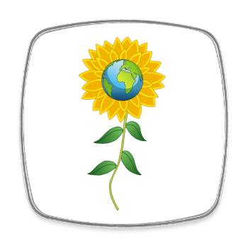 Planet Erde und Sonnenblume - Viereckiger Kühlschrankmagnet - Weiß - Vorne